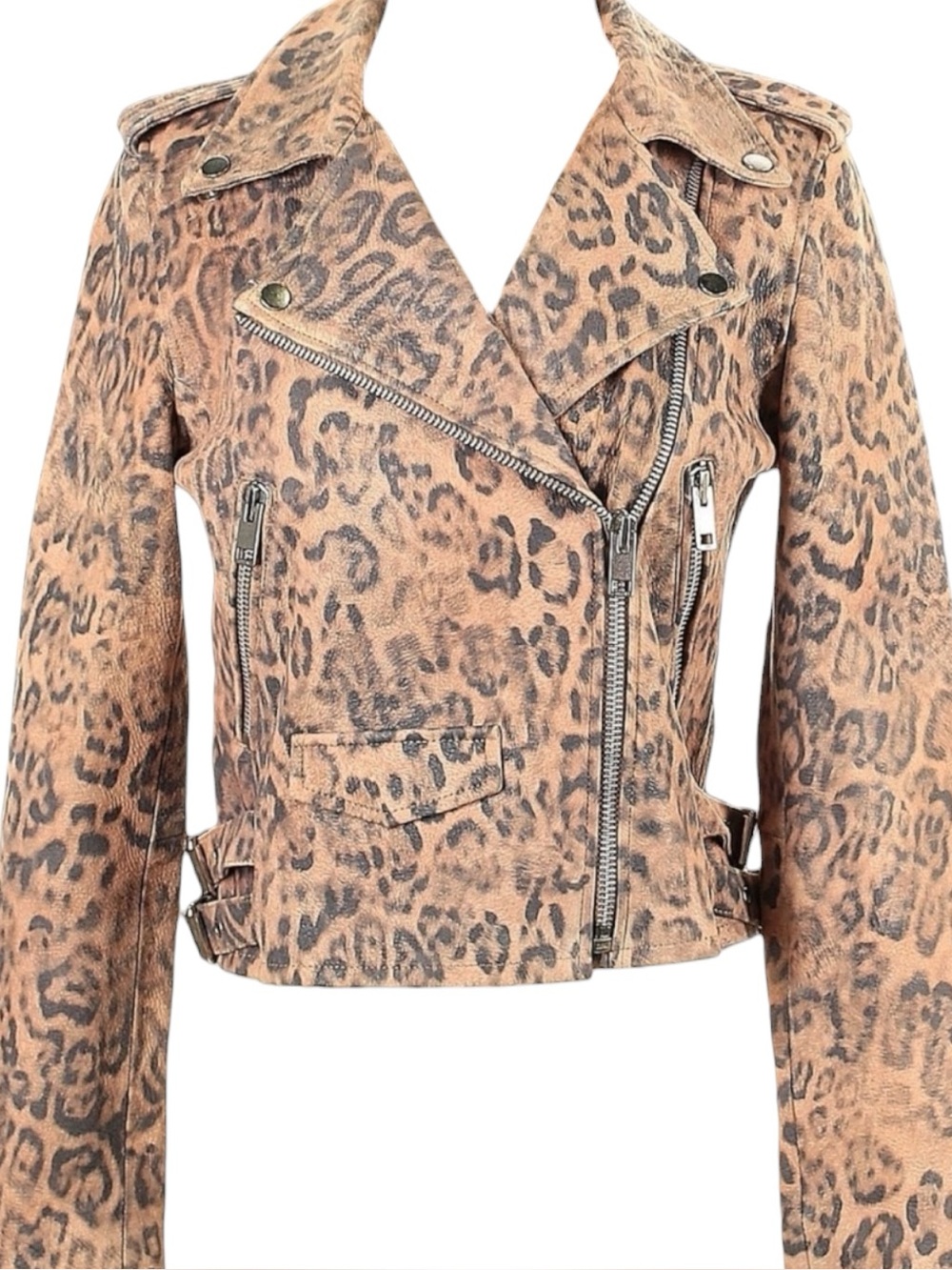 Walter Baker Leopard Print Leather Moto Jacket Small